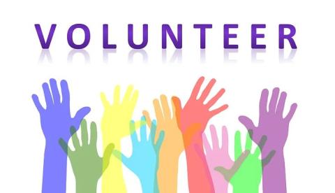 Rainbow coloured hands "Volunteering"
